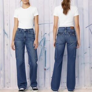 Judy Blue High Rise Cargo Jeans 9/29 Wide Leg Comfort Stretch Denim Relaxed Fit
